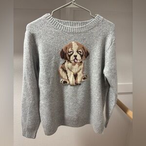 NWT Super soft Pink Rose Gray Knit Sweater with cute puppy graphic- M